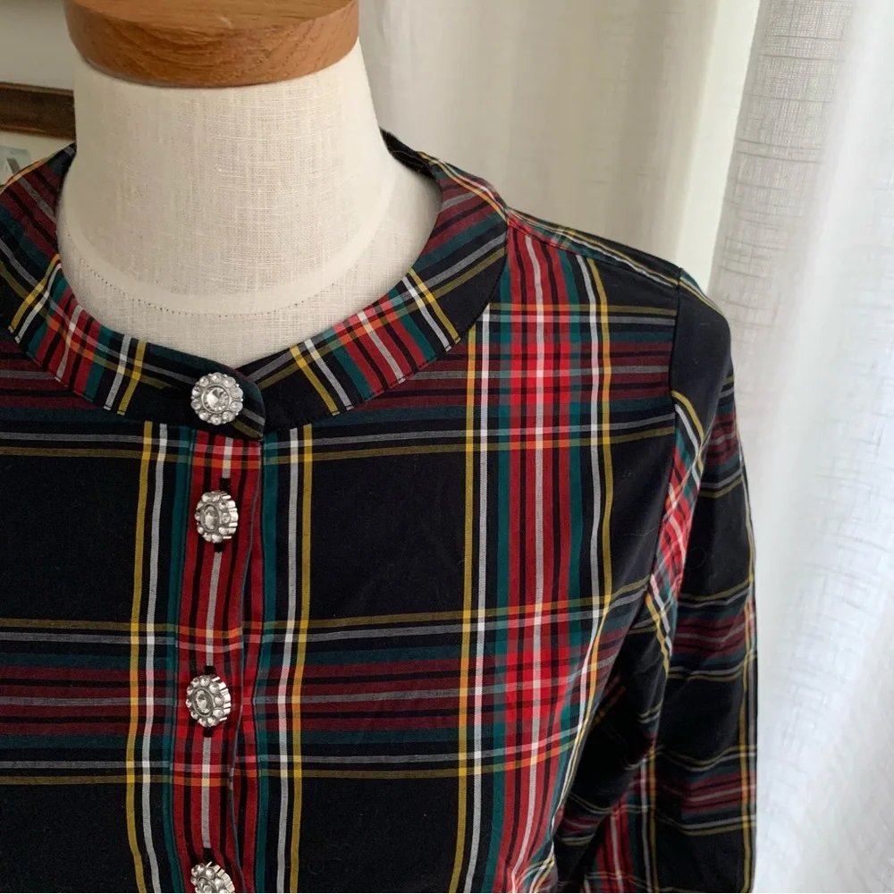 J Crew Tartan Plaid Jewel Blouse